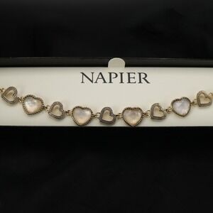Napier Gold Tone Heart Link Bracelet Iridescent Faceted Stones NIB